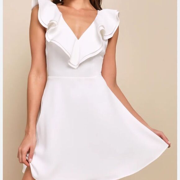 Lulu’s White Divine Darling Skater Dress L - Picture 1 of 13